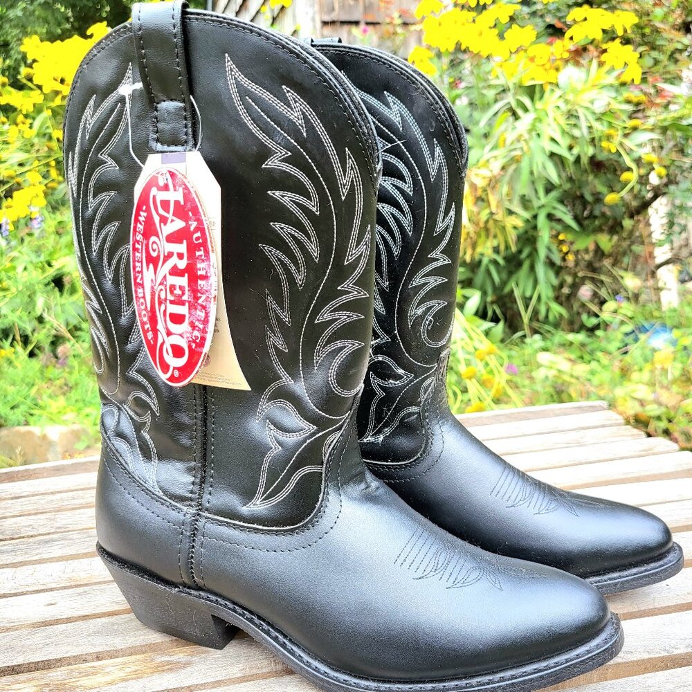 NWOB Laredo Black Leather Cowboy Boots - Style# 5740 - Size 10W